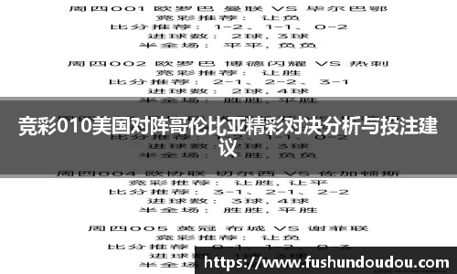 竞彩010美国对阵哥伦比亚精彩对决分析与投注建议
